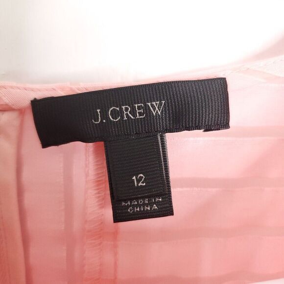 J Crew Top Womens 12 Sheer Stripes Popover Pink Zip Back Boxy Short Sleeve - Picture 4 of 10